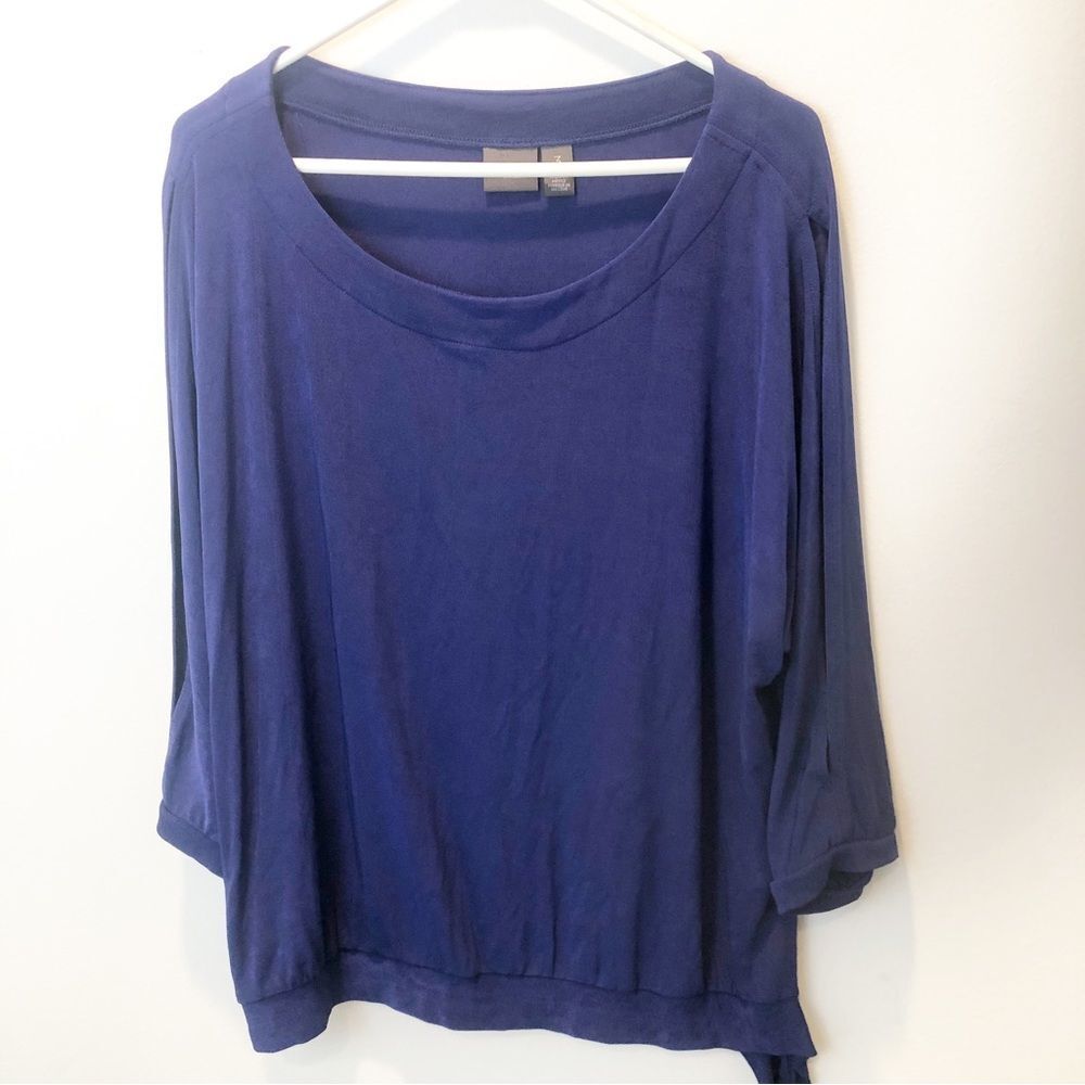 Chico’s Travelers Blue 3/4 Open Sleeve Top Size 3
